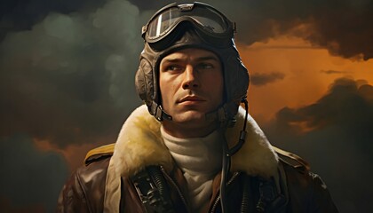 Portrait of a World War Two pilot - obrazy, fototapety, plakaty