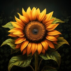 one sunflower on a dark background close up