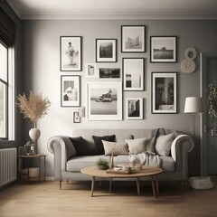 Interior of living room with grey theme Generative AI