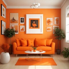 Interior of living room with orange theme Generative AI