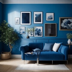 Interior of living room with blue theme Generative AI