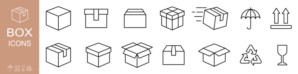 Box icons set. Carton box line icons. Delivery icon