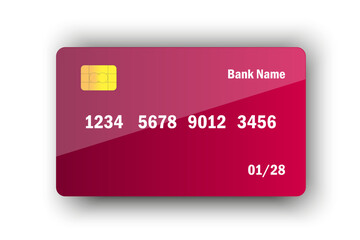 Credit debit card mockup. Red credit card. Vector illustration. Eps 10.