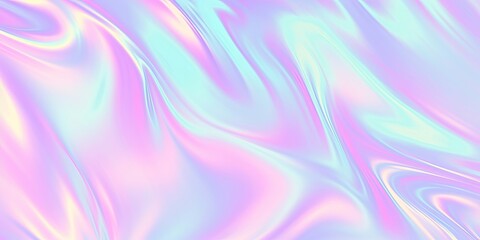 Seamless trendy iridescent rainbow foil texture. Soft holographic pastel unicorn marble background pattern. Modern pearlescent blurry abstract swirl, Generative AI