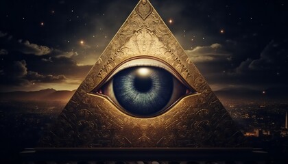 All-Seeing Eye of God in triangle ancient - obrazy, fototapety, plakaty