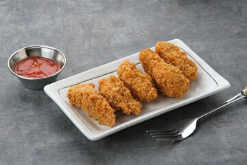 Crispy dory fillets (Ikan dori goreng tepung) with chilli sauce

