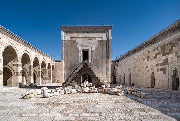 Courtyard of Sultanhani Caravanserai, an ancient fortified inn on the caravan route, Aksaray,...