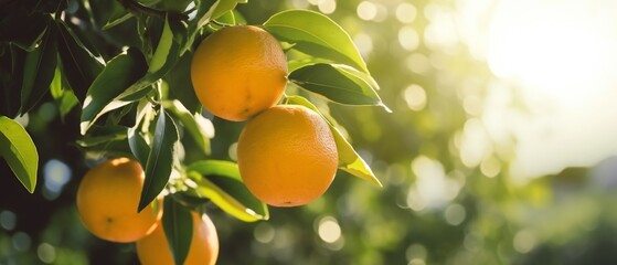Fresh oranges on tree in farm that are about to harvest