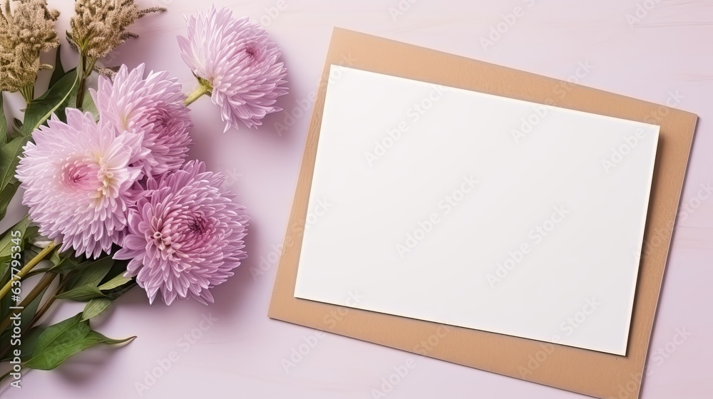 Aufkleber a stylish floral pattern greeting card template with blank paper sheet . mockup image