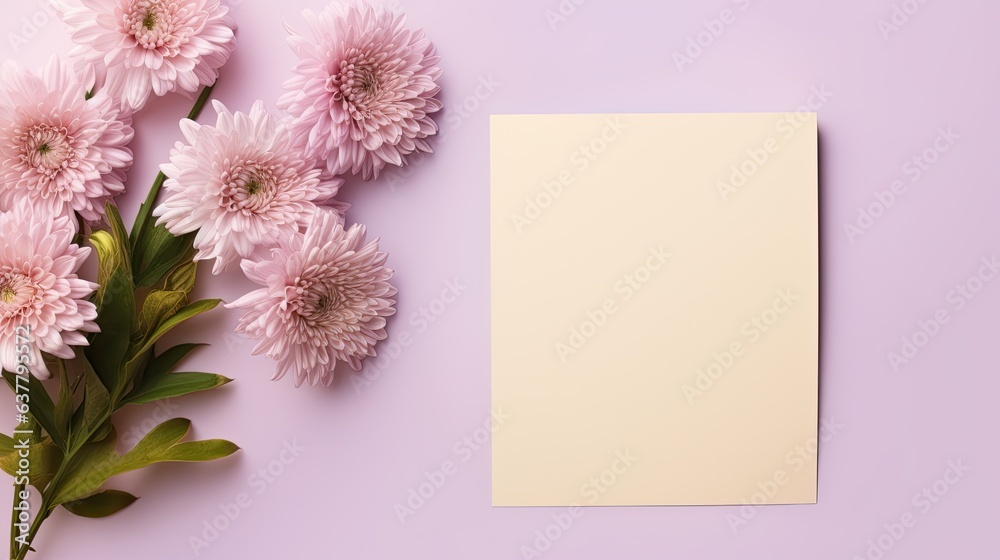 Poster a stylish floral pattern greeting card template with blank paper sheet. mockup image
