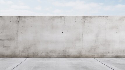 City street with long concrete wall covered in white plaster featuring copy space and mockup - Powered by Adobe