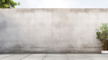 City street with long concrete wall covered in white plaster featuring copy space and mockup