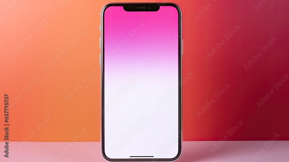 Poster blank screen smartphone mockup on colorful background with copy space
