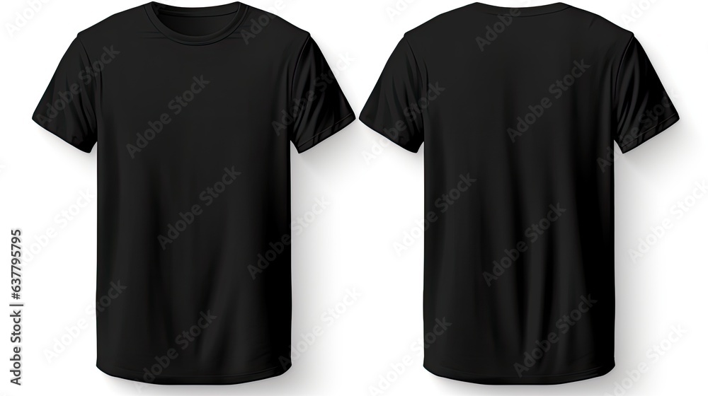 Poster Young male wearing a solid black t shirt shown from the front and back set against a white background with a clipping path Creating a template and mock up for pr. Mockup image