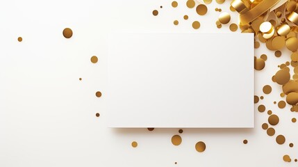 Elegant invitation business card template with blank space on a white background featuring gold accents. Mockup image