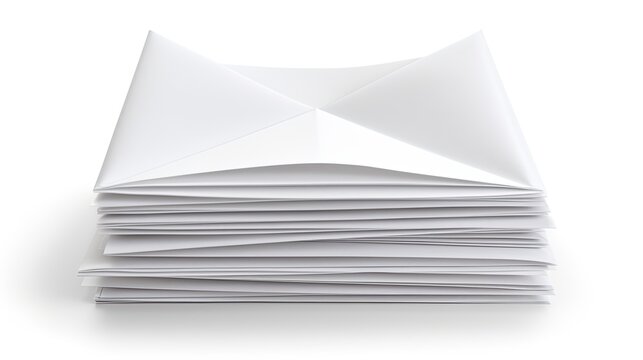 White paper sheets folded and isolated on white. Mockup image