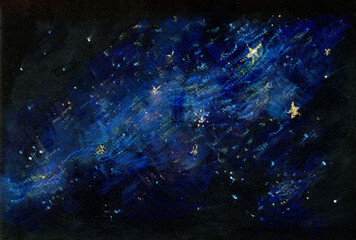 オイルパステルで描いたアートな星空の背景イラスト素材 - obrazy, fototapety, plakaty