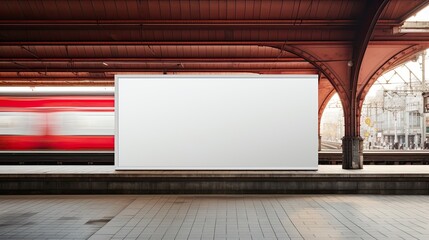 Billboard on Railway Platform Background with High Speed Rail Mockup - obrazy, fototapety, plakaty