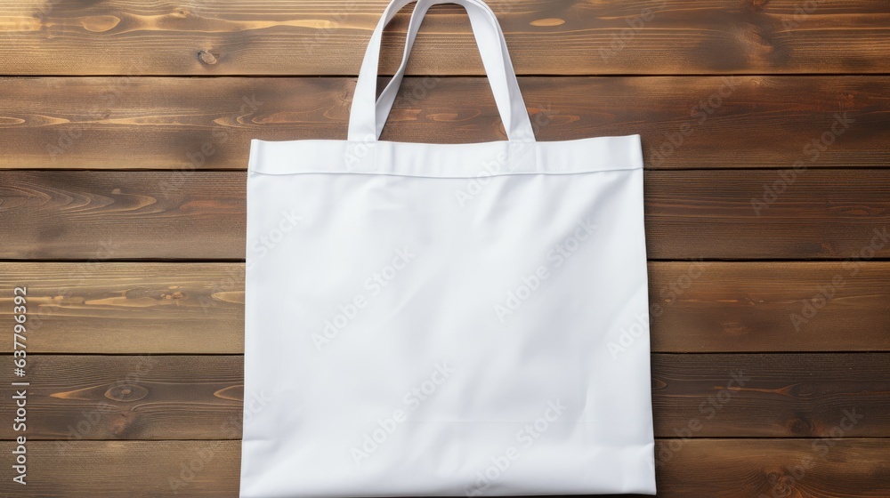 Aufkleber empty blank template of a reusable shopping bag with a white cotton canvas material placed on a wood