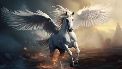 Obraz na płótnie Canvas Pegasus flying in the sky realistic illustration