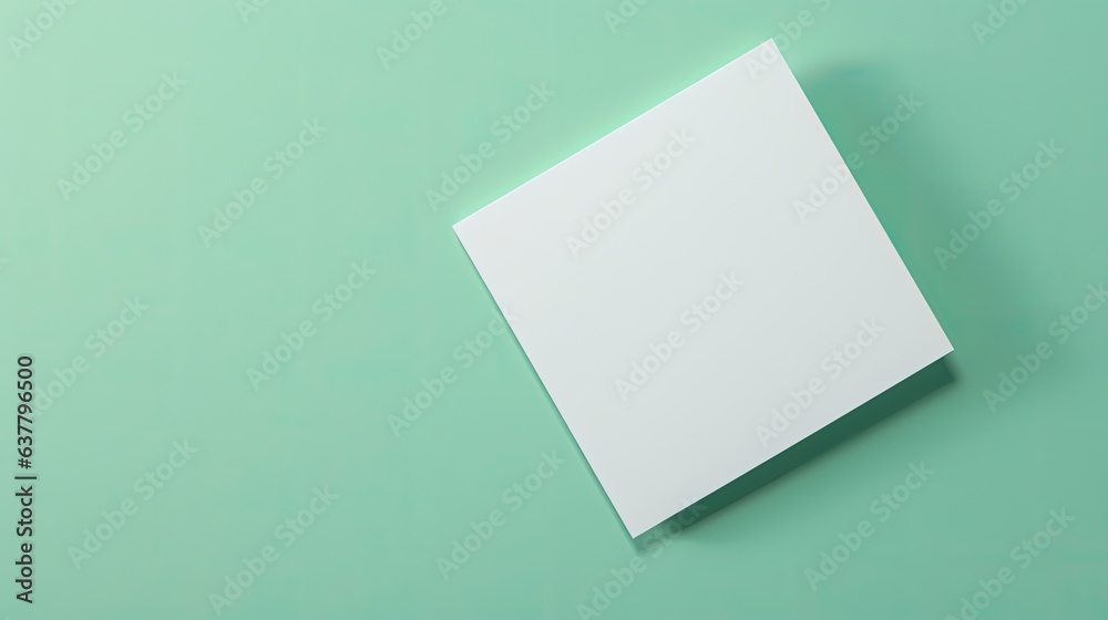 Poster top view of a blank card mockup on a green background with sunlight and shadow neutral colored minim