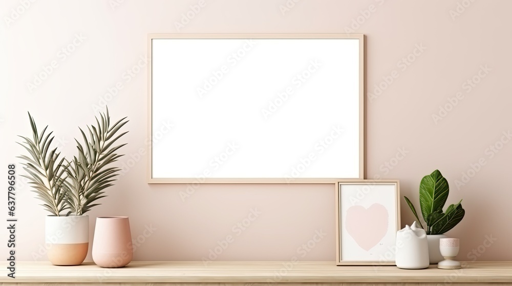 Aufkleber empty wall frame in horizontal landscape layout for interior design artwork template . mockup image