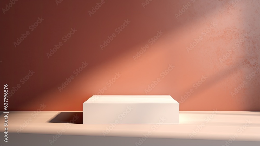 Poster a podium for presenting with a white square and shadow on the wall. mockup image