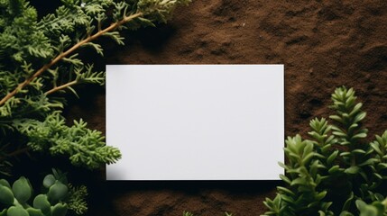 Minimalist business brand template on blank card with lifestyle natural background and flat lay. Mockup image