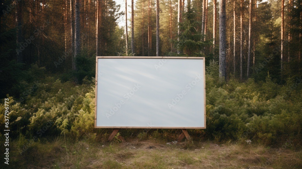Aufkleber pine trees with blank sign space for text. mockup image