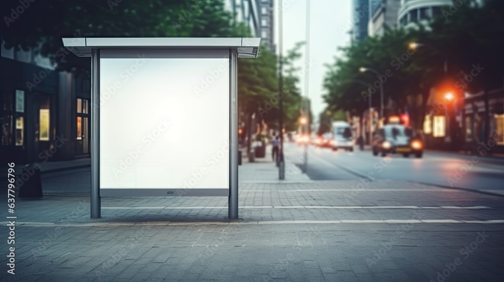Aufkleber empty street background with a white mockup of a bus stop vertical billboard