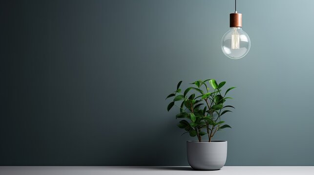 Empty room mockup with a lamp and plant on the wall