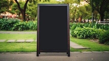 Mockup sign in a park with empty black frame Design space