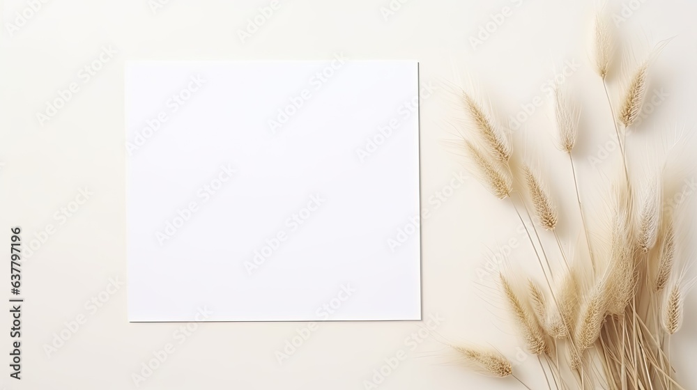 Aufkleber minimal brand template with blank cards dry pampas grass on white background for flat lay. mockup im