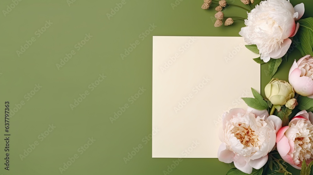 Aufkleber stylish mock up with blank card peony flowers and copy space for greetings or invitations suitable f