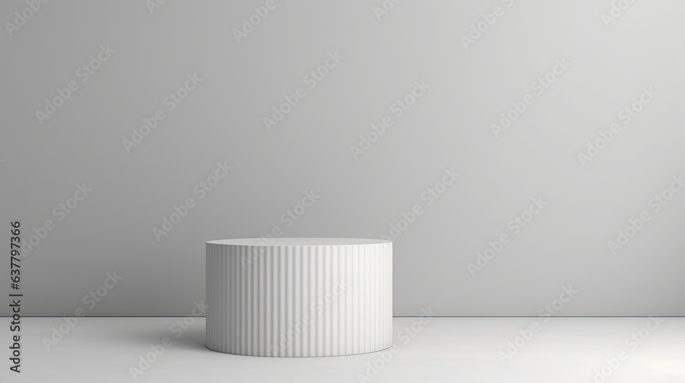 Poster White cylinder in a light gray room with infinite background and banner Space for text mockup copy space 3D illustration Minimal concept