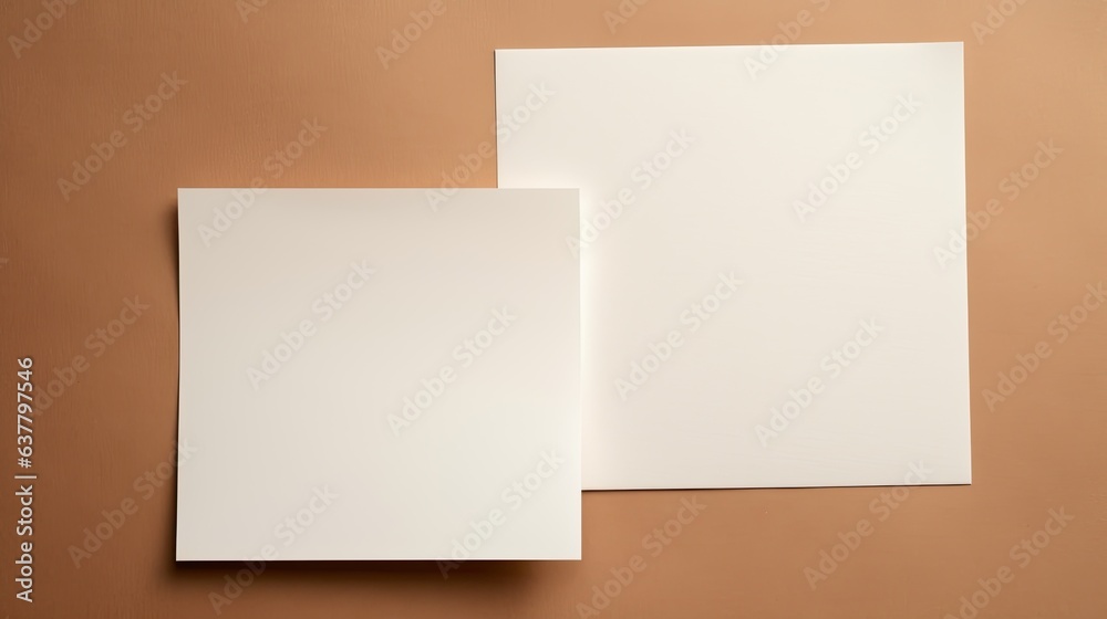 Poster Mockup template with copy space featuring flowers and empty paper cards on a warm rug background