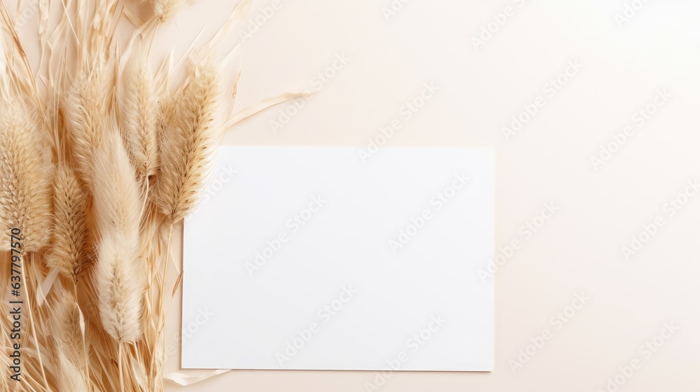 Aufkleber invitation or business card template with empty space pampas grass on white background. mockup image