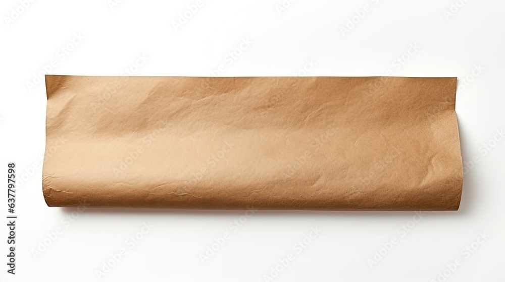 Poster close up of vintage burnt edges kraft paper antique blank cardboard scroll isolated on white backgro