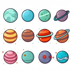 Space sticker collection in flat design. Set of planet sticker Generative AI