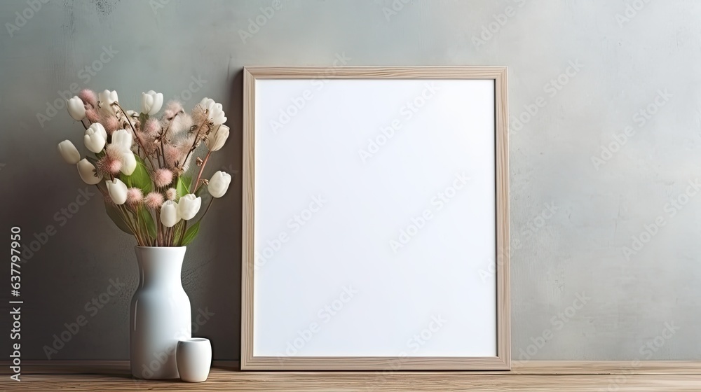 Aufkleber Empty picture frame template for rustic style interior design with poster artwork mock up. Mockup image