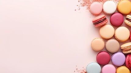 Colorful macaroons on a beige background with space for text used for invitations and celebrations. Mockup image