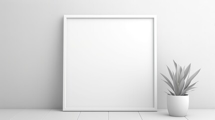 Blank square picture frame on a wall used for interior design templates. Mockup image