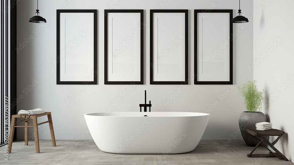 Aufkleber Empty frames in a bright bathroom . Mockup image