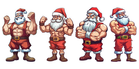 The Bodybuilder Santa Clues cartoon character collection. vector illustration