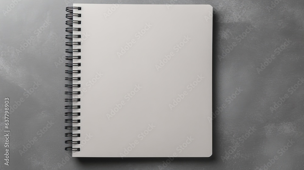 Leinwandbilder Gray table with mockup of school notebook spiral notepad Empty space