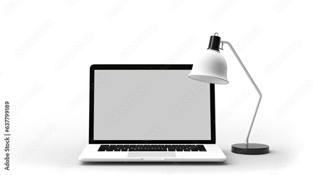 Fototapete White background with computer lamp and table folder. Mockup image