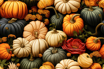 Kürbisse auf dunklem Stoff als Herbst-Textur Hintergrund