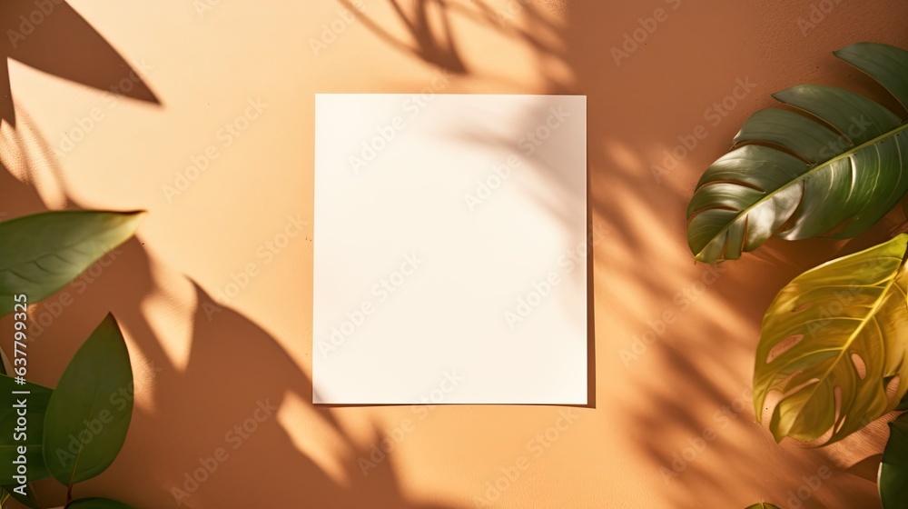 Poster minimal business brand template with flat lay top view on ginger background. mockup image