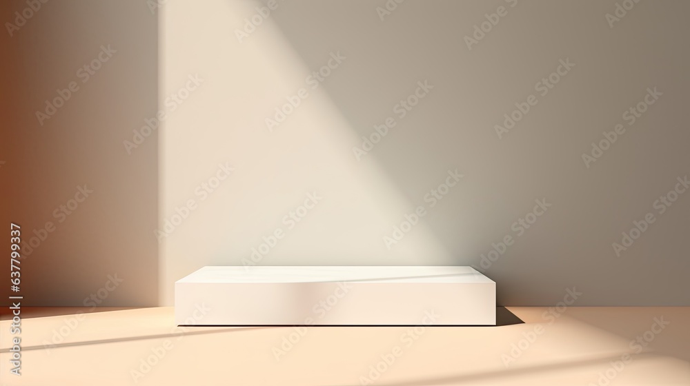 Sticker A podium for presenting with a white square and shadow on the wall. Mockup image