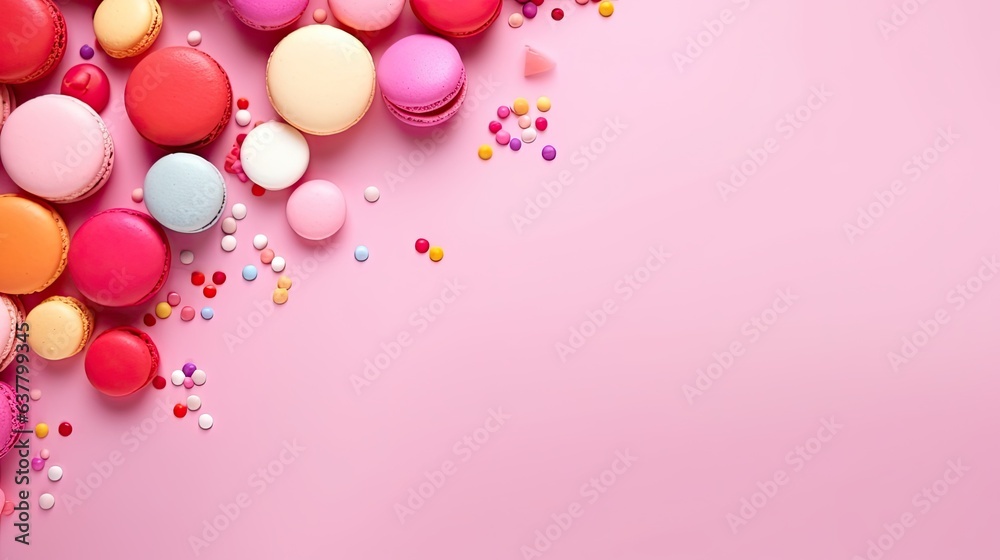 Aufkleber colorful macaroons on a pink background used as a frame for a festive card . mockup image
